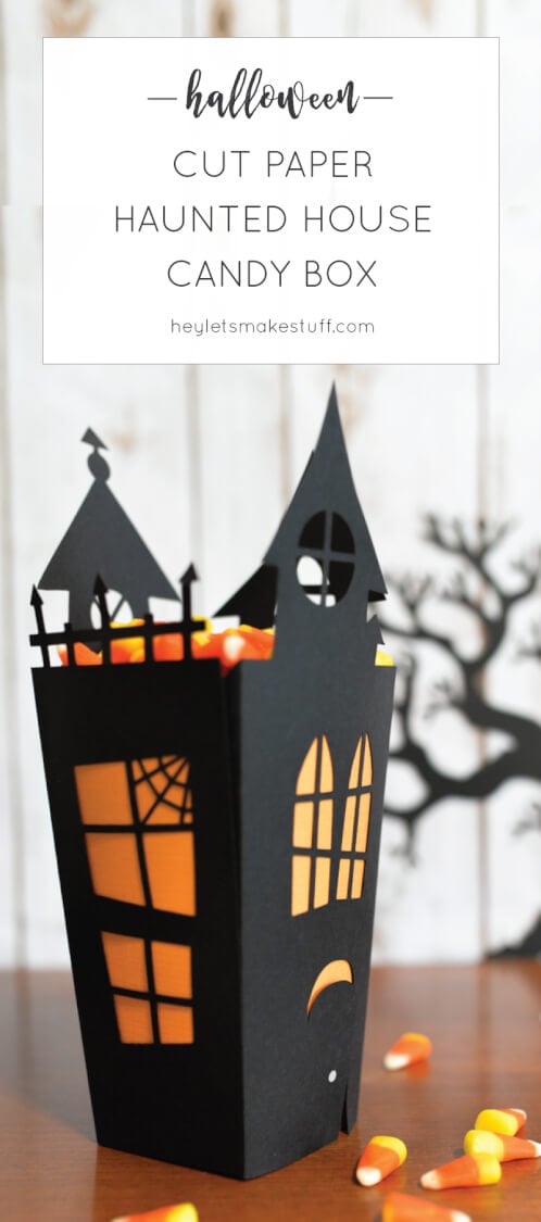 Using your Cricut or other cutting machine, make this fun Halloween haunted house candy box! Includes free cut files!