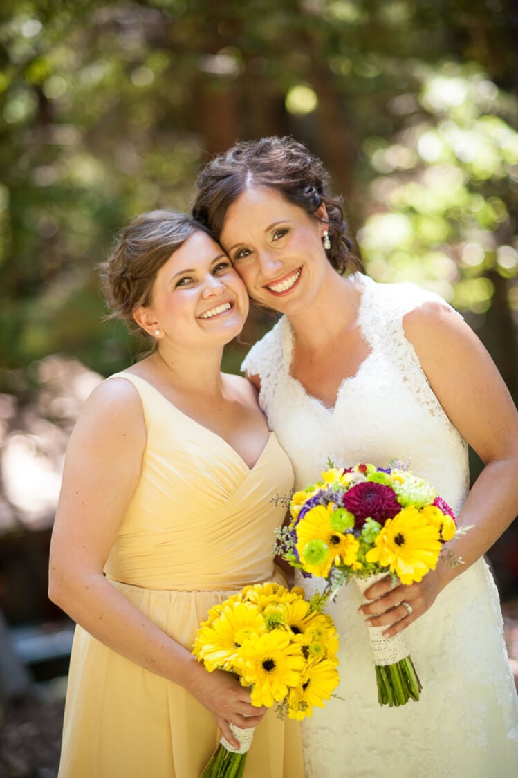 A bride and a bridesmaid posing for the camera