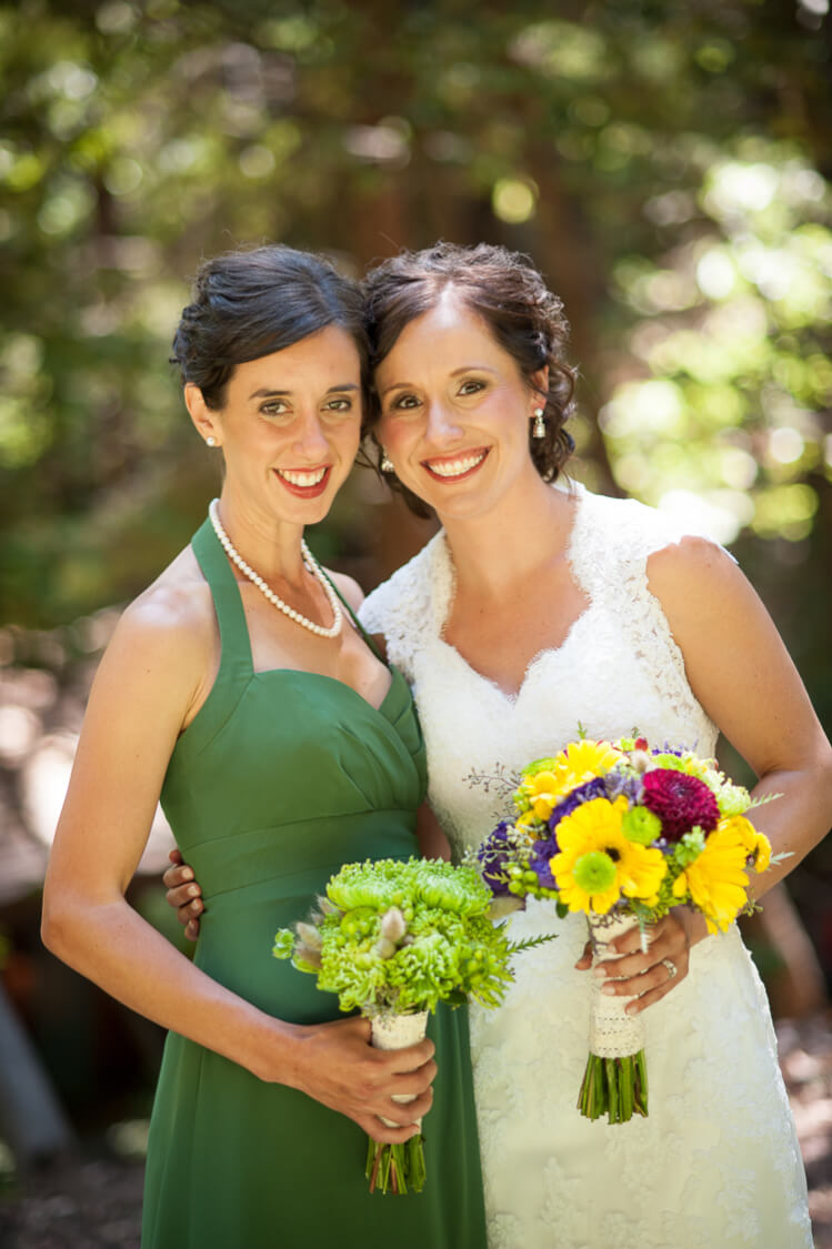 A bride and a bridesmaid posing for the camera