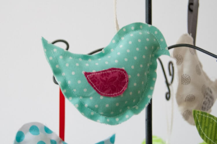 DIY hanging partridge ornament made from fabric