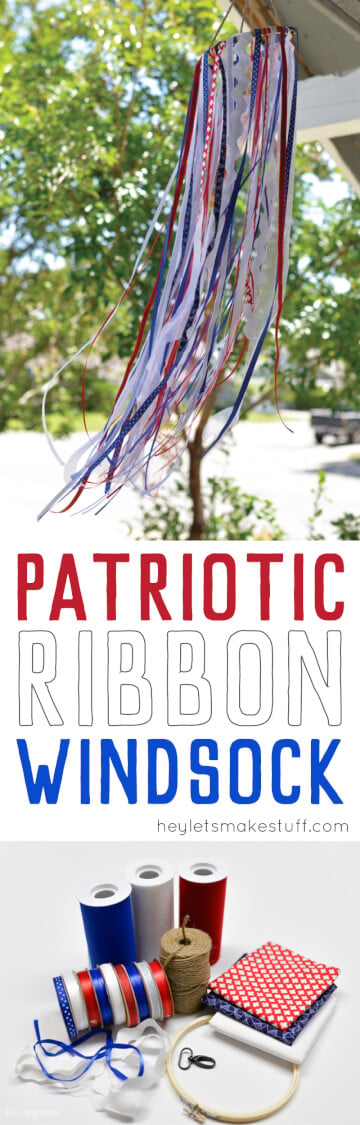 pin image of finished patriotic windsock hanging from house outside
