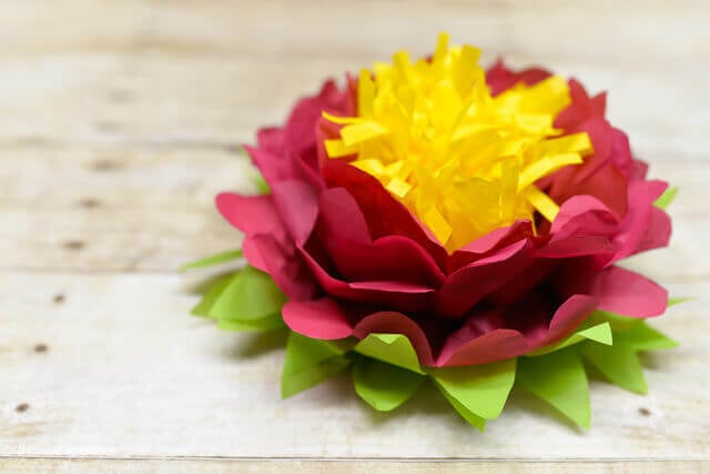 finished tri-color flower using tissue paper