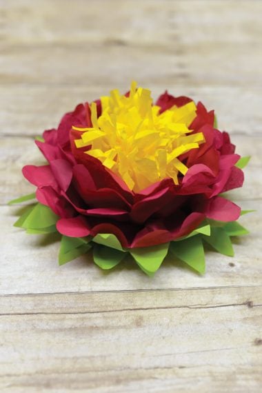 Tri-color tissue paper flowers are easy to make! Perfect simple decorations for weddings, baby showers, bridal showers, and nurseries.