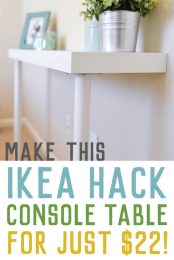 This DIY IKEA hack console table is the perfect budget small-space storage solution. Make it for less than $22!