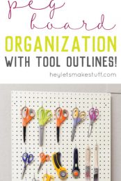 Peg board organization is a great way to clear off your desk and organize your sewing and crafting tools. Outline all your tools so you know exactly where they go.
