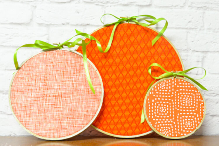 Pumpkin embroidery hoops in three different sizes