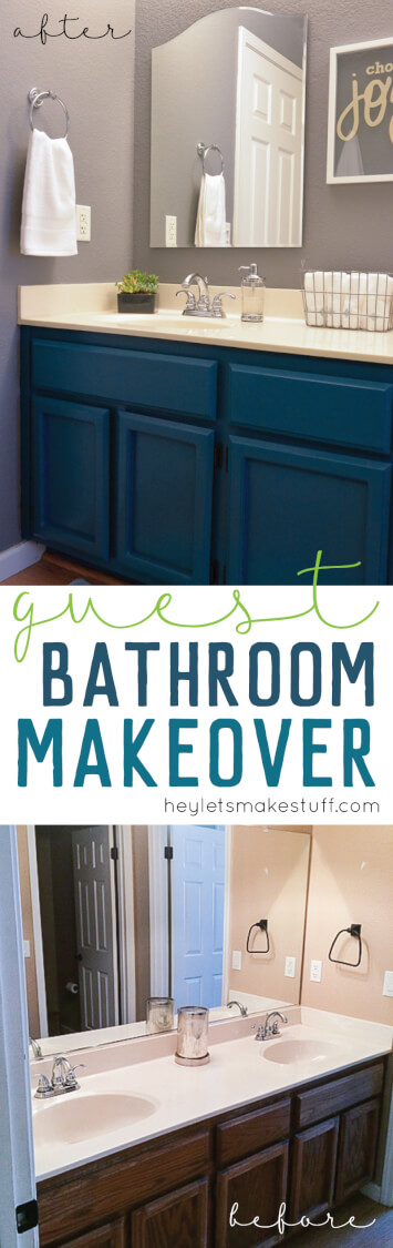guest bathroom makeover pin image before and after