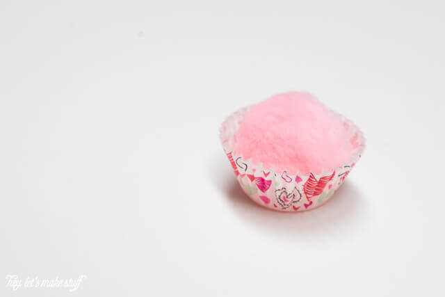 mini cupcake valentines with puff ball
