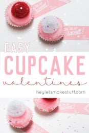 Cupcake valentines are an adorable, calorie-free treat! An easy Valentine's Day craft to hand out to classmates, coworkers, or that special someone.
