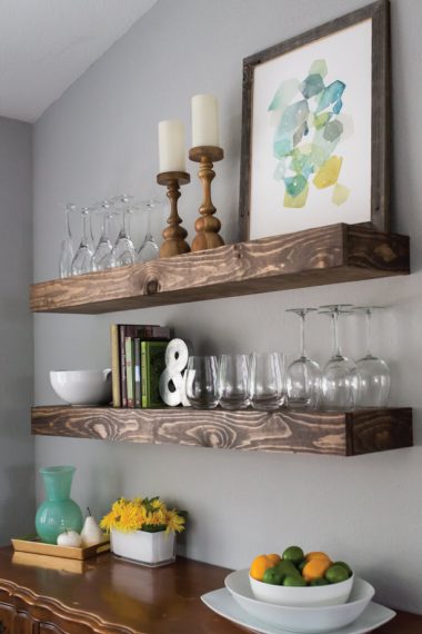 Lacking storage space? Build some chunky floating shelves -- both beautiful and practical!