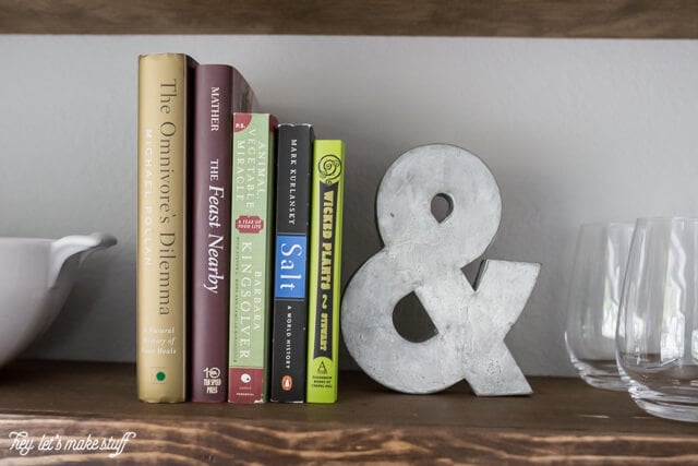 details of finished hanging wooden floating shelf