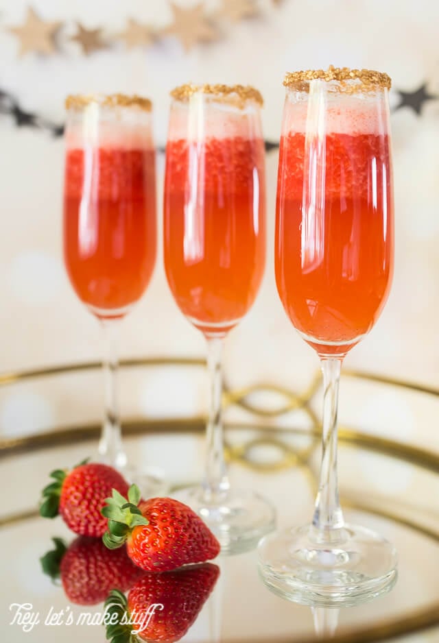 red strawberry champagne flutes