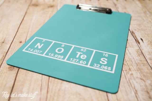 DIY periodic table clipboard closeup