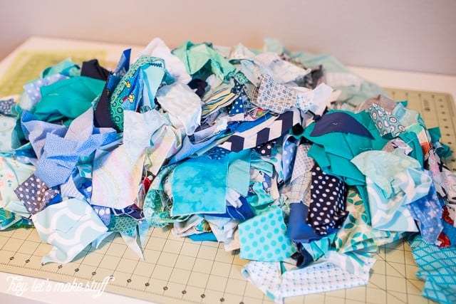 fabric scraps for DIY ombre rag wreath