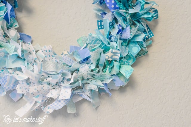 bottom side view of DIY ombre rag wreath