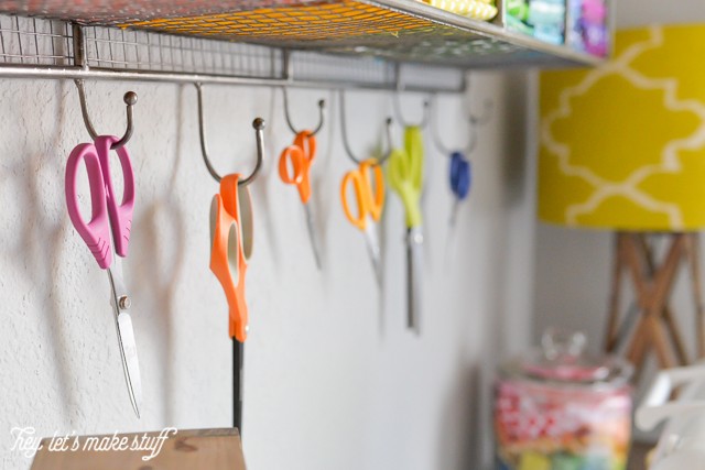 closeup of colorful scissors organized