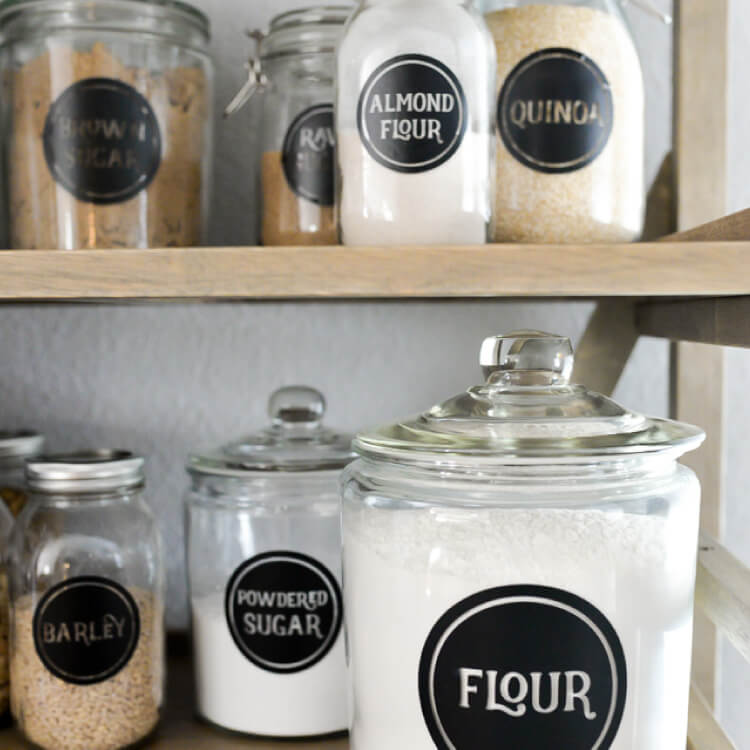 Pantry jars with custom labels