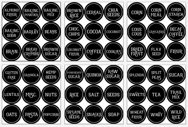 Image of 54 different pantry labels
