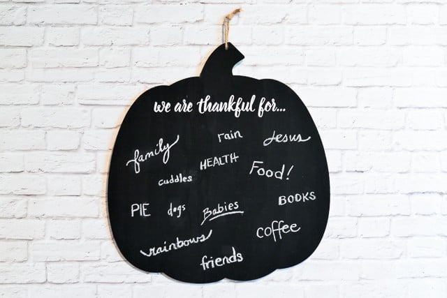 DIY gratitude chalkboard pumpkin