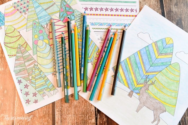 colored in printable coloring wrapping paper with colored pencils - three different designs