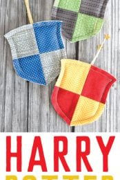 For your Harry Potter Christmas Tree! Make these simple raw-edge Hogwarts house crest ornaments for Gryffindor, Hufflepuff, Ravenclaw, and Slytherin. Perfect for every Harry Potter fan and an easy project for the beginning sewist.