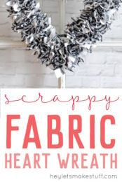 This scrappy fabric heart wreath took me less than an hour to make! The perfect easy nap time project that's perfect for Valentine's Day or any time of the year.