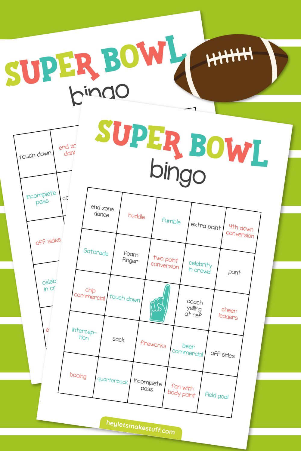 Super Bowl Bingo Printable Cards Hey, Let's Make Stuff