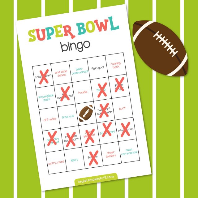 Super Bowl Bingo Printable Cards - Hey, Let's Make Stuff