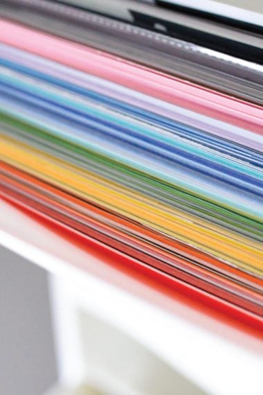 A close up of a paper in all different colors