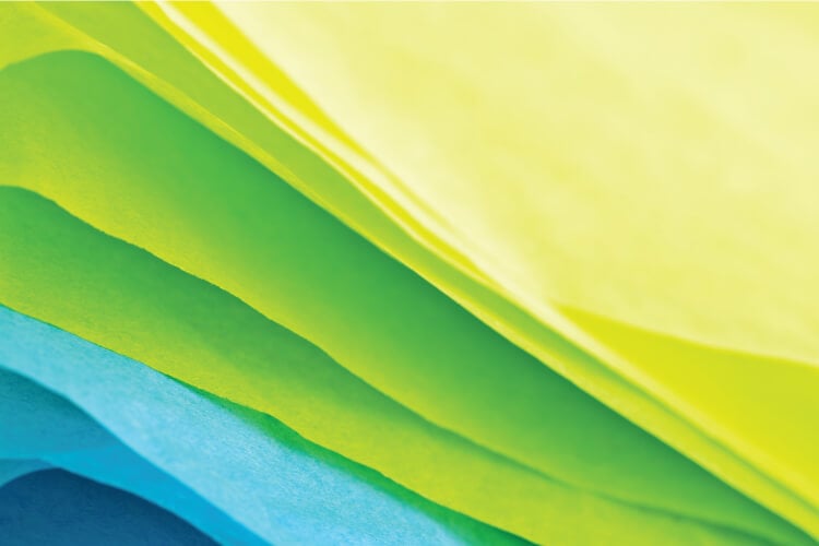 tissue paper in a variety of colors