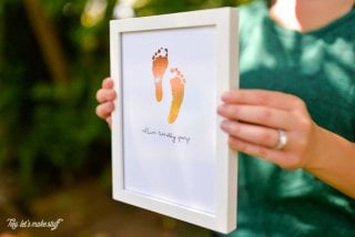 Take your newborn's footprints and turn them into a foiled keepsake. So sweet in a nursery or for a Father's Day or Mother's Day gift.