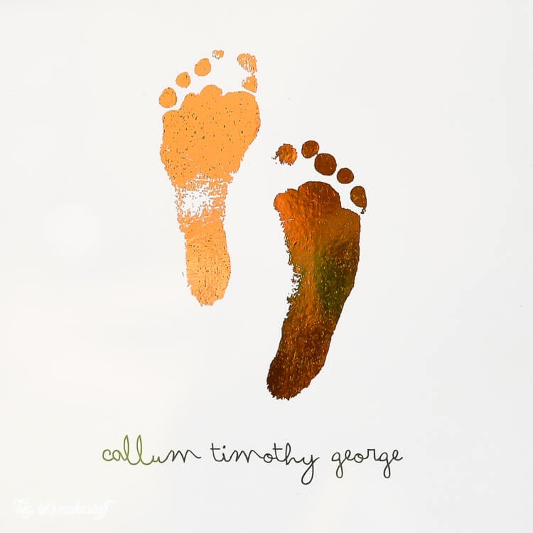 Image of a baby\'s footprints and personalized with first, middle and last name