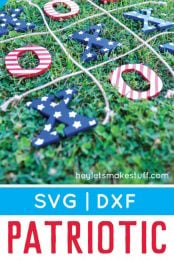 This 4th of July tic tac toe is the perfect easy-to-carry game to bring to a patriotic picnic, barbecue, or fireworks celebration! Get the free cut files to make this 4th of July craft.