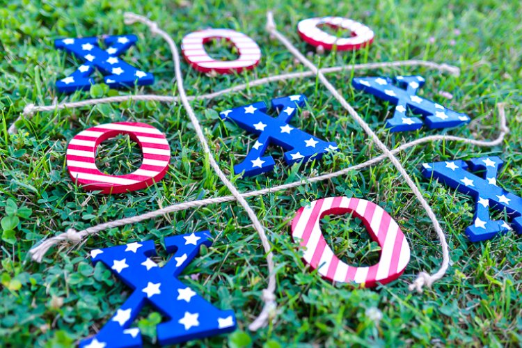 Tic Tac Toe lawn game done in patriotic colors