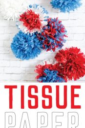 Red, white, and blue explodes in brilliant tissue paper fireworks, perfect as easy Fourth of July party decor!
