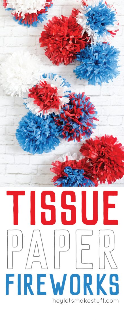 Red, white, and blue tissue paper fireworks pin image