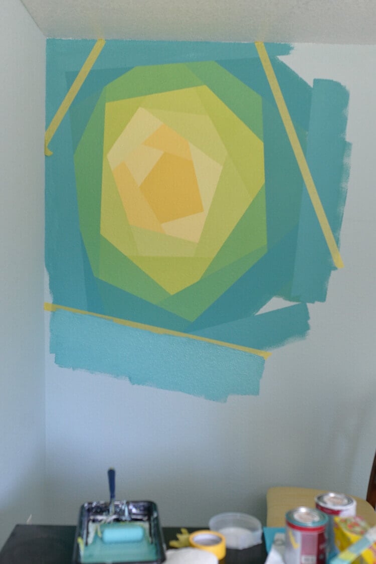 painted flower wall mural using Frog Tape - step 8
