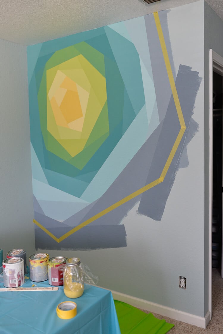 painted flower wall mural using Frog Tape - step 9