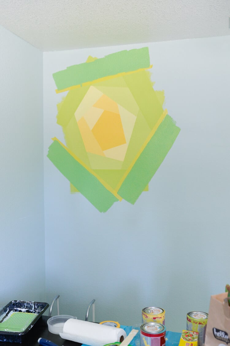 painted flower wall mural using Frog Tape - step 7