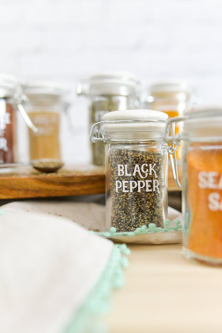 spices in spice label jars