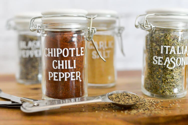 Spice jars with custom vinyl labels