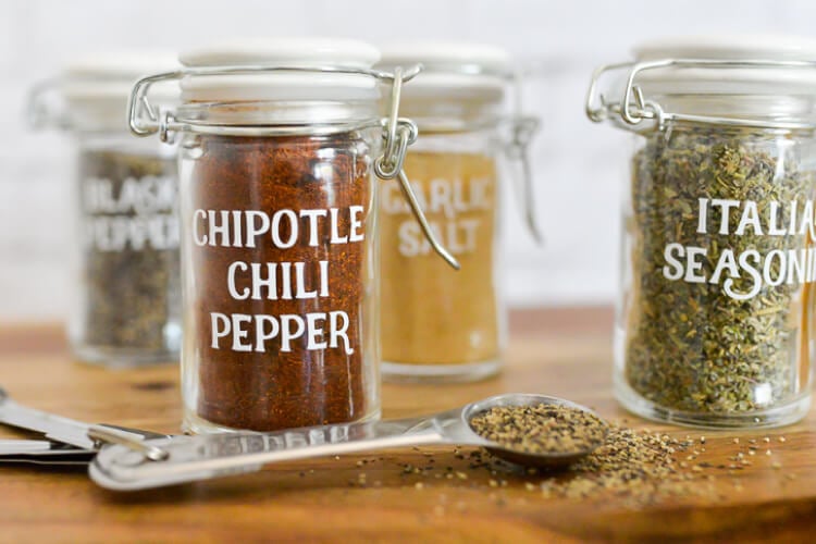 Spice Jars Bottles, 14 Glass Containers + 60 Labels