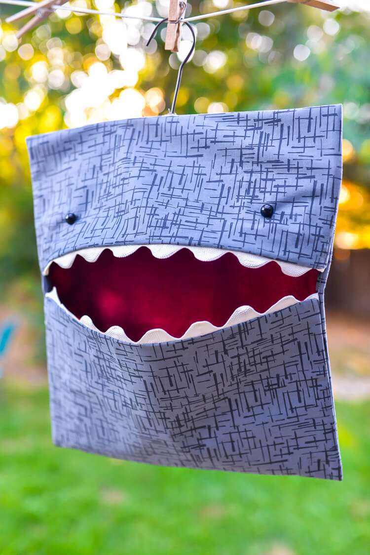 easy-sew shark clothespin holder