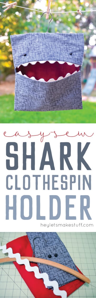 Easy-sew shark clothespin holder pin image