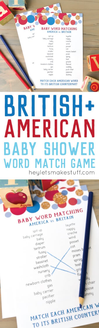 American and British baby shower matching game pin image