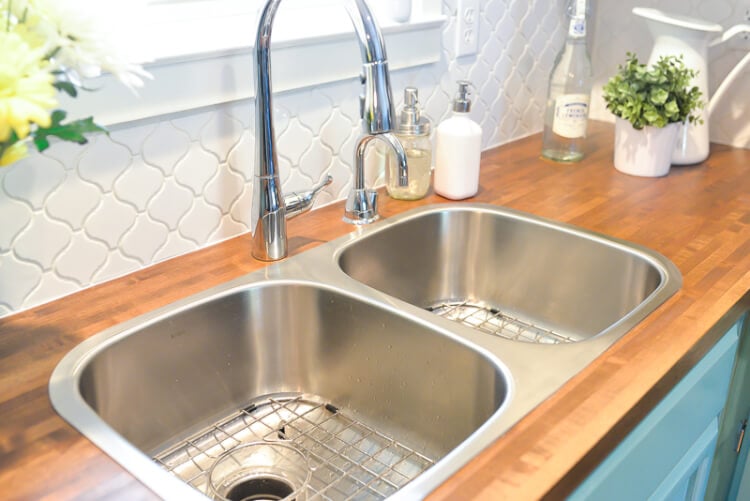 A stainless-steel kitchen sink