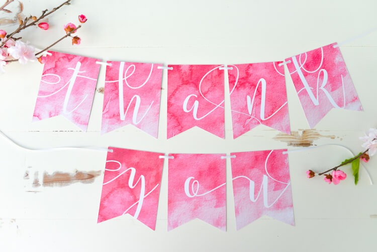 pink THANK YOU banner using the Cricut Explore's Print Then Cut feature