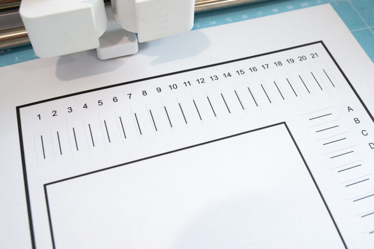 Close up of numbers showing various cuts on calibration sheet