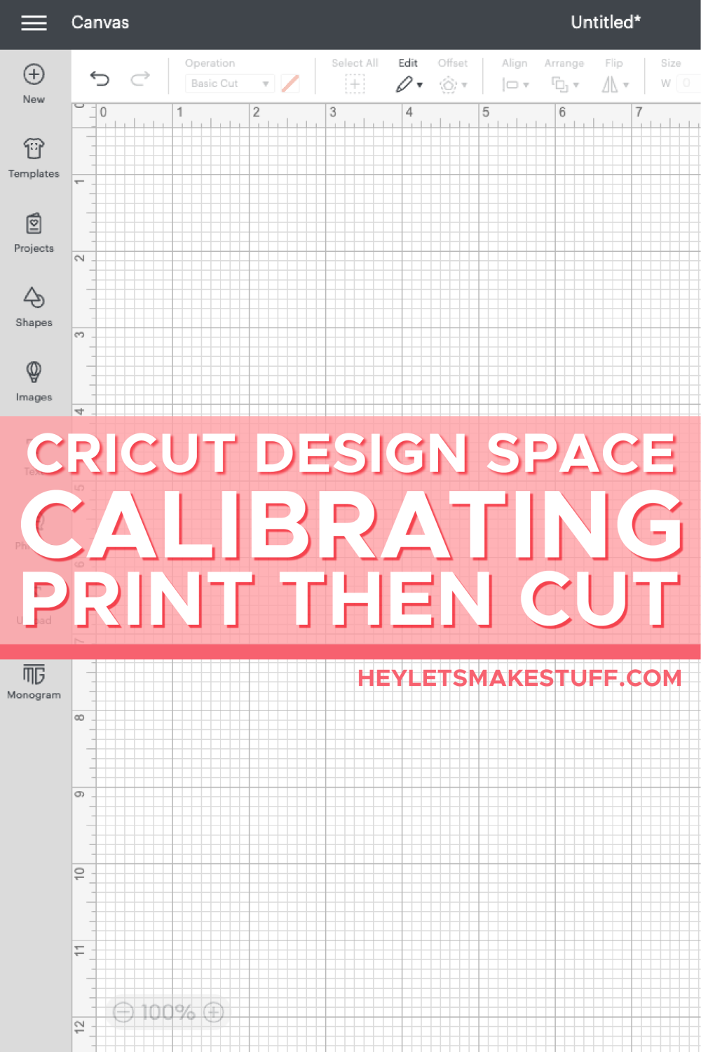 Cricut mat with Canvas Image with overlay that says "Cricut Design Space Print then Cut Calibration"