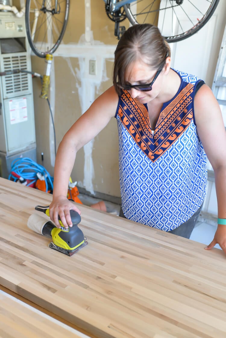 sanding butcher block countertops